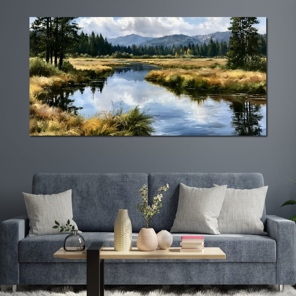Silent Waters Reflecting Mountain Clouds Canvas Wall Art