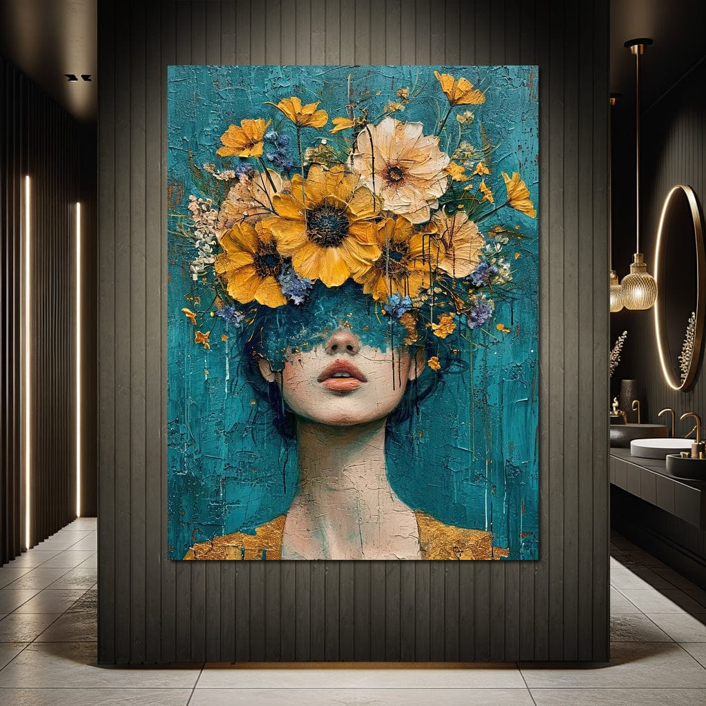 Golden Bloom Silhouette Canvas Wall Art
