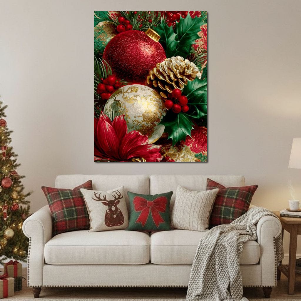 Festive Pine Holly Joyful Noel Canvas Wall Art