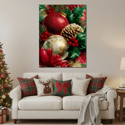 Festive Pine Holly Joyful Noel Canvas Wall Art