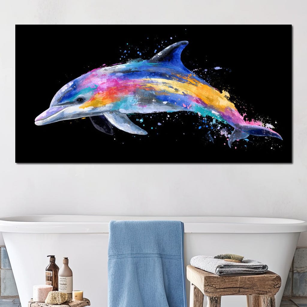 Rainbow Dolphin Splash Flight Canvas Wall Art