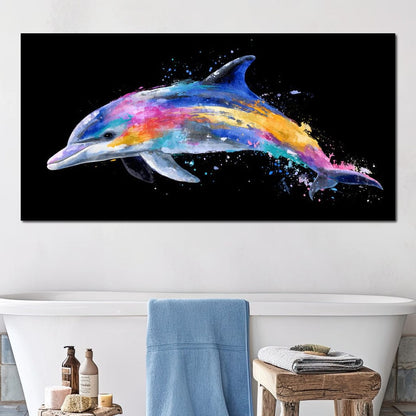 Rainbow Dolphin Splash Flight Canvas Wall Art