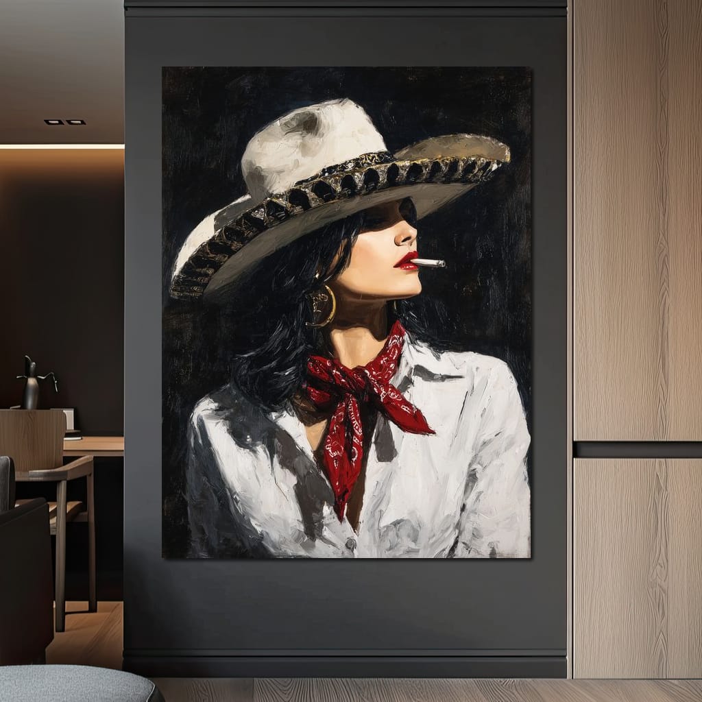 Noir Cowgirl Cigarette Glow Canvas Wall Art