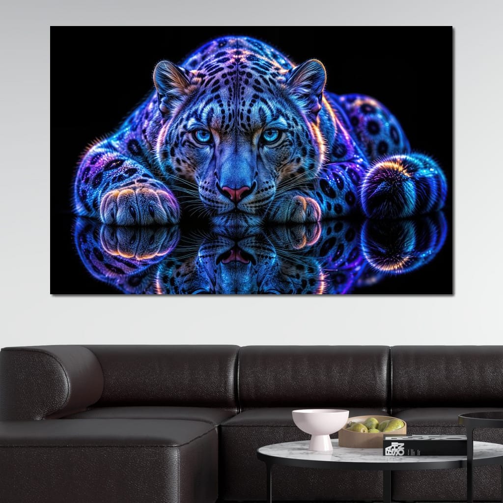 Bioluminescent Snow Leopard Canvas Wall Art
