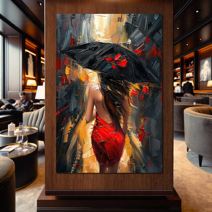 Rainy Stroll in Bold Brushwork Canvas Wall Art