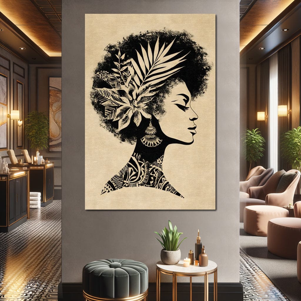 Botanical Afro Queen Silhouette Canvas Wall Art