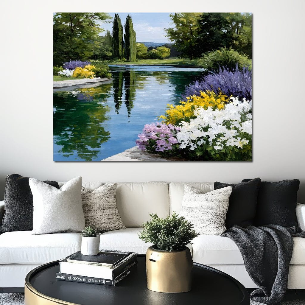 Garden Reflection Tranquil Pond Canvas Wall Art
