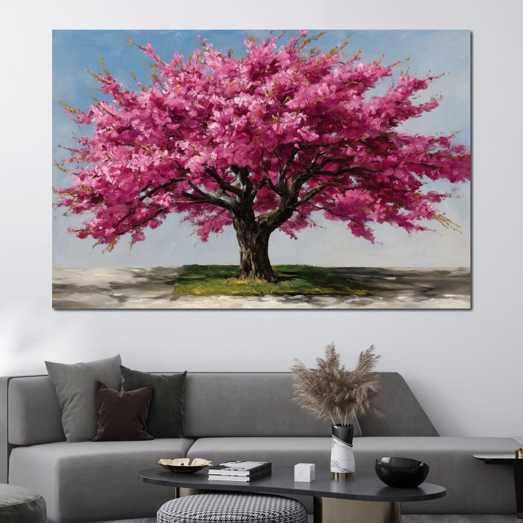 Pink Blossom Tree Oil Painting Canvas Wall Art
