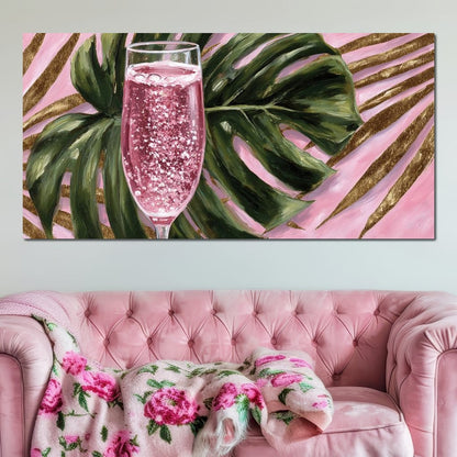 Pink Fizz Monstera Gold Canvas Wall Art