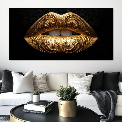 Golden Lips Elegance Illumination Canvas Wall Art