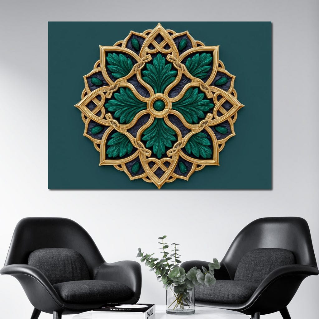 Gilded Emerald Knot Medallion Canvas Wall Art