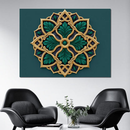 Gilded Emerald Knot Medallion Canvas Wall Art