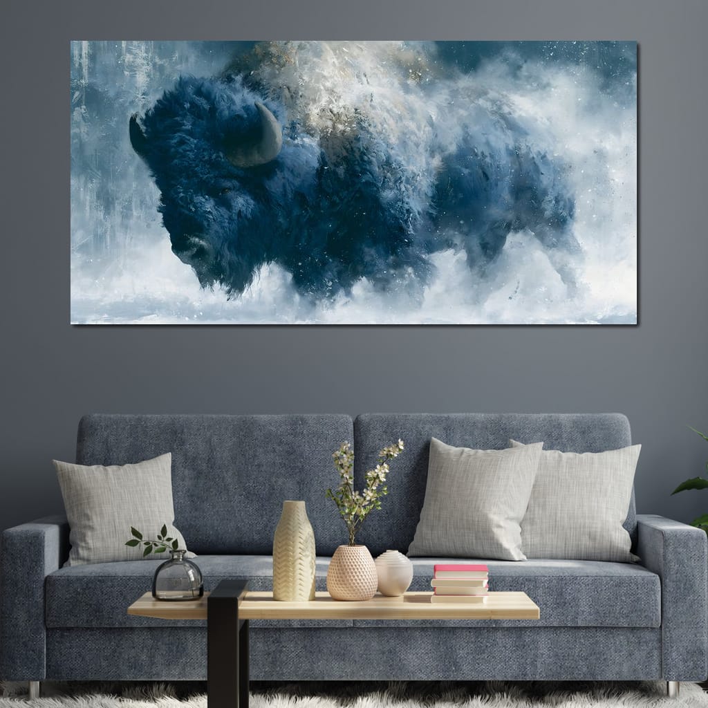 Roaming Buffalo In Cold Winter Plains Canvas Wall Art
