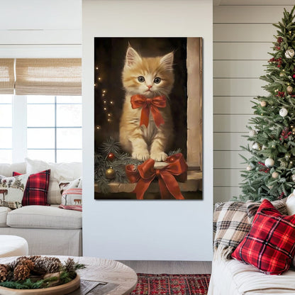 Yuletide Kitten by the Window Canvas Wall Art