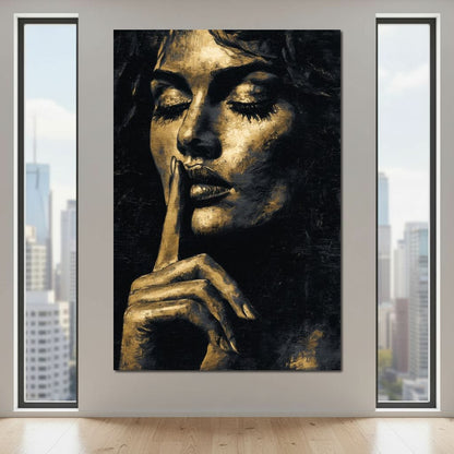 Golden Silence Portrait Muse Canvas Wall Art