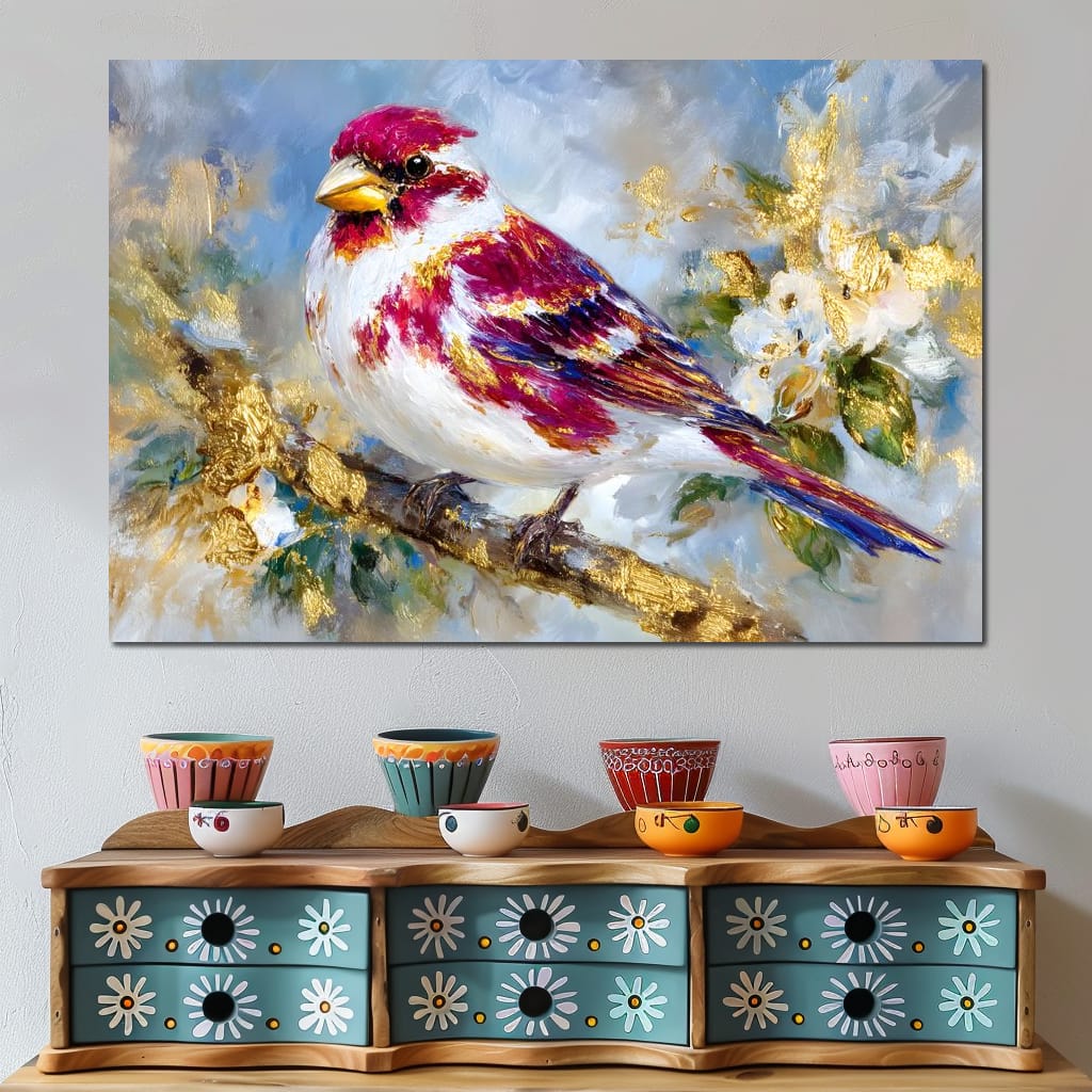Golden Petal Songbird Canvas Wall Art