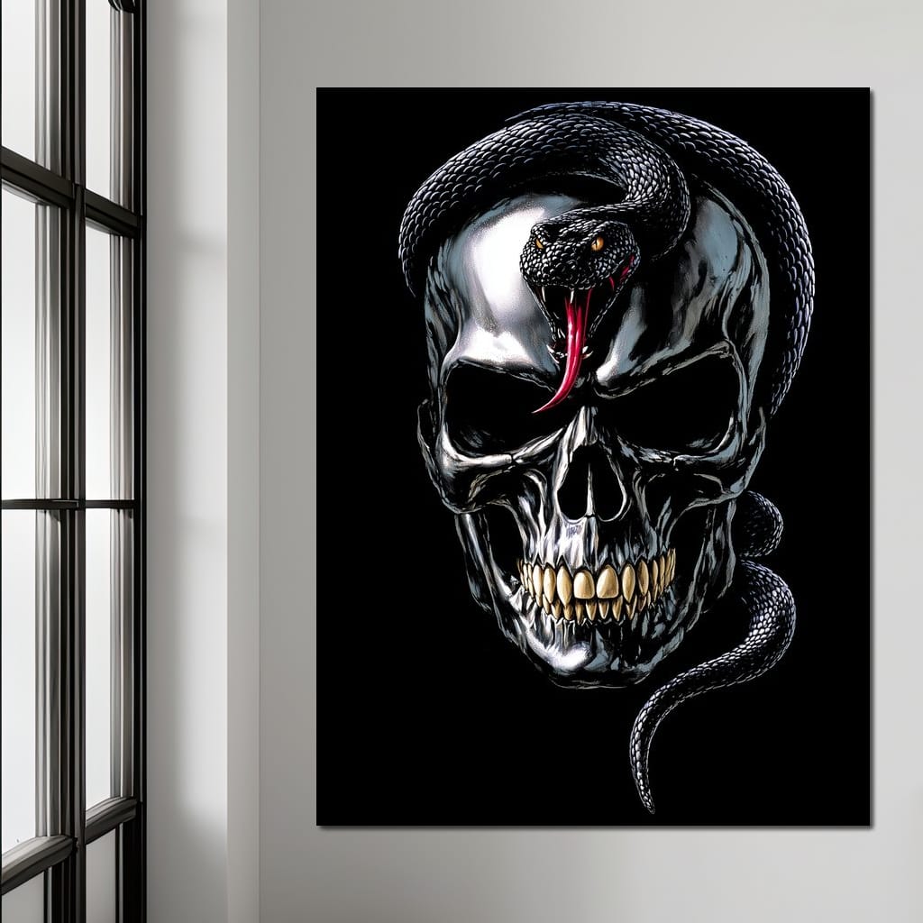 Serpent Crowned Skull Night Canvas Wall Art