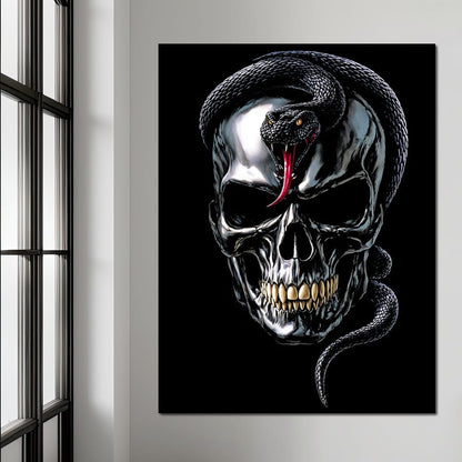 Serpent Crowned Skull Night Canvas Wall Art