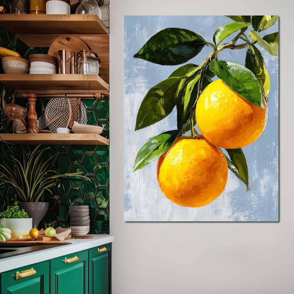 Sunlit Oranges On Branch Canvas Wall Art