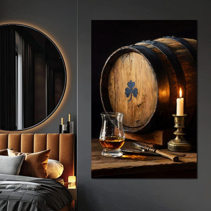Candlelit Irish Whiskey Barrel Canvas Wall Art