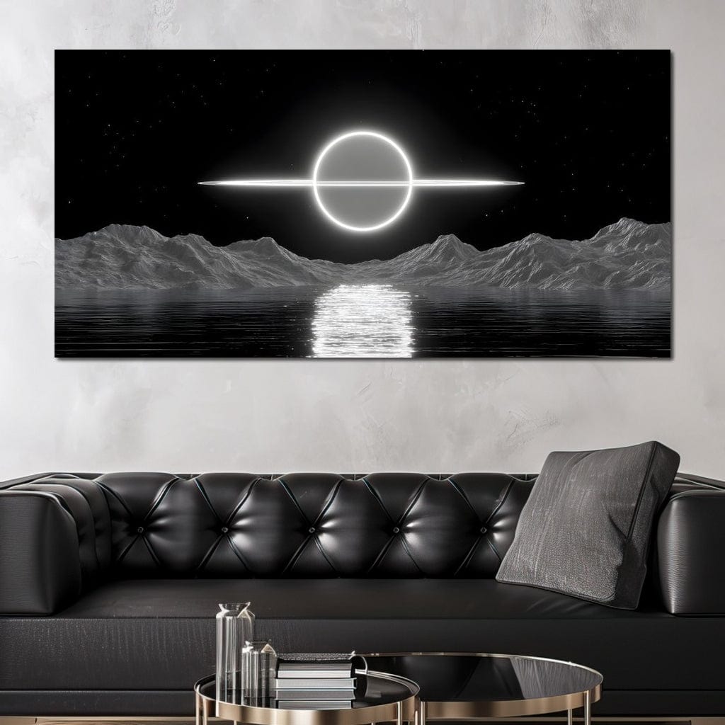 Celestial Orbit Over Silver Sea Canvas Wall Art