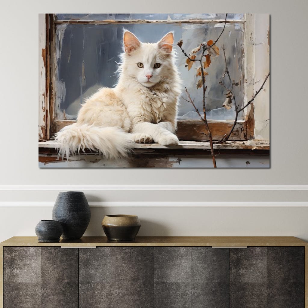 White Cat Canvas Wall Art