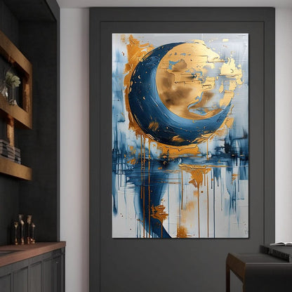 Golden Swirls on Sapphire Tides Canvas Wall Art