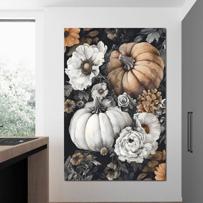 Autumn Pumpkin Floral Reverie Canvas Wall Art