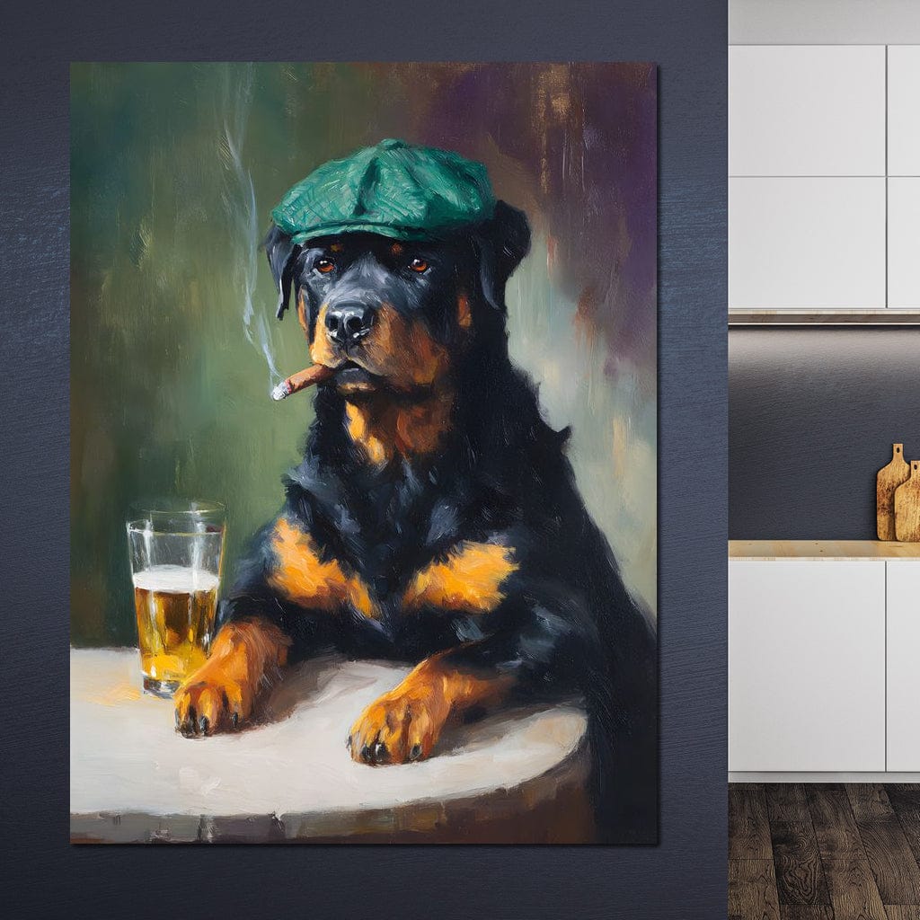 Rottweiler Irish Pub Night Canvas Wall Art