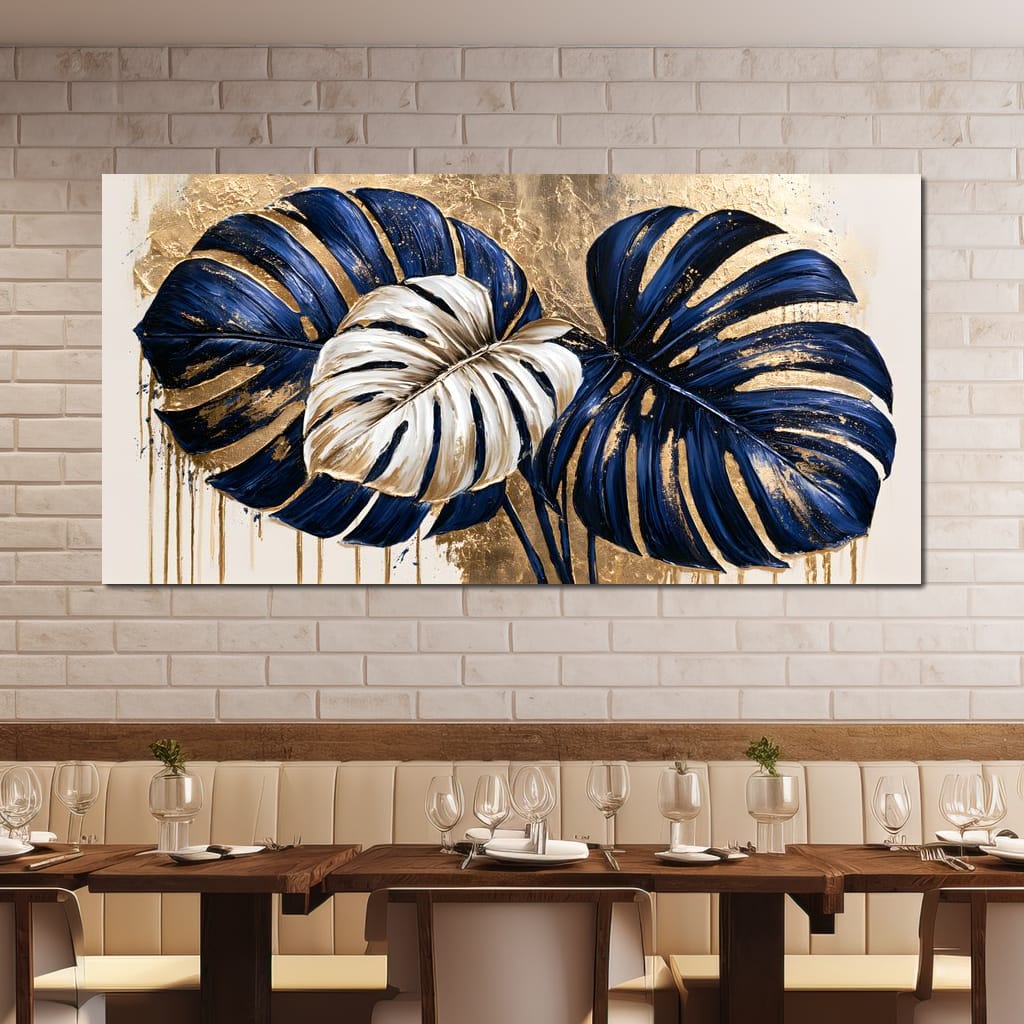 Gilded Monstera Leaves Dancing With Light Canvas Wall Art