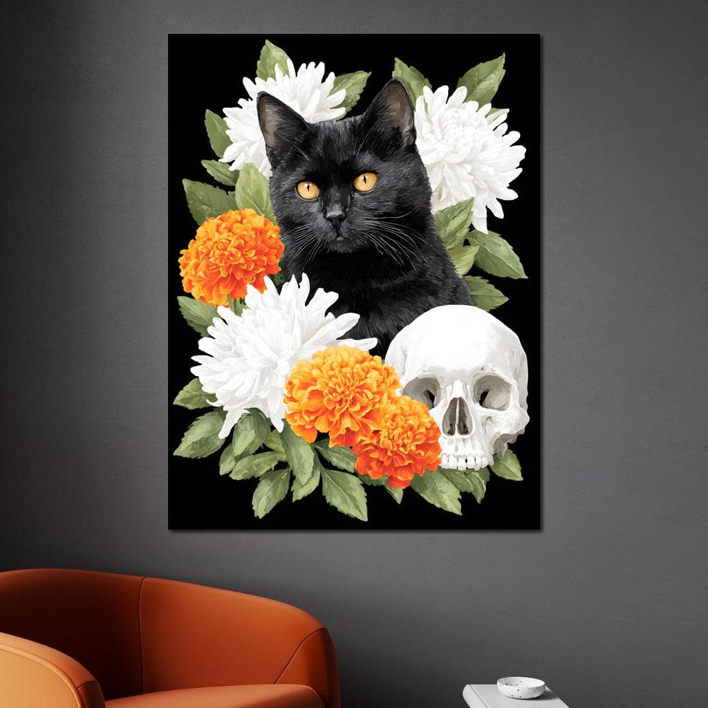 Nocturnal Feline Memento Bouquet Canvas Wall Art