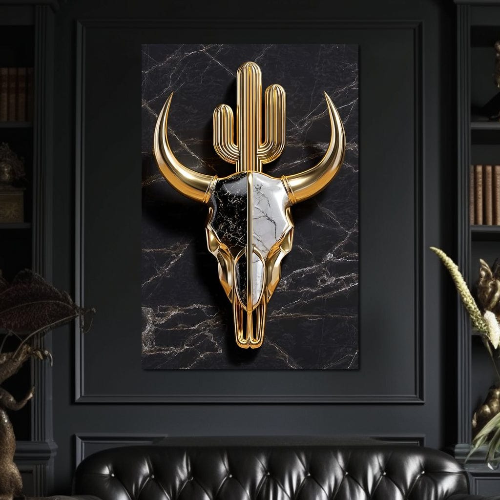 Golden Desert Totem Skull Marble Canvas Wall Art