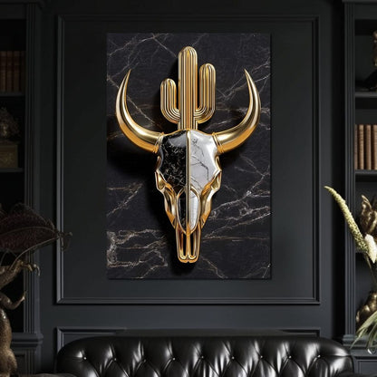 Golden Desert Totem Skull Marble Canvas Wall Art