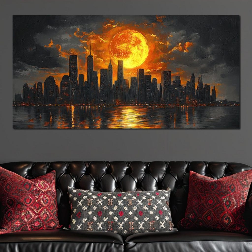 Golden Cityscape Nocturne Canvas Wall Art