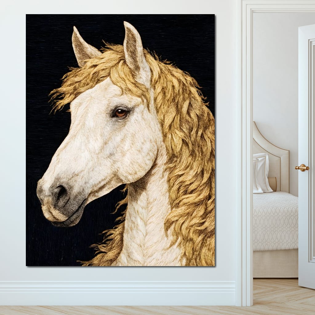 Golden Mane Horse Portrait Canvas Wall Art