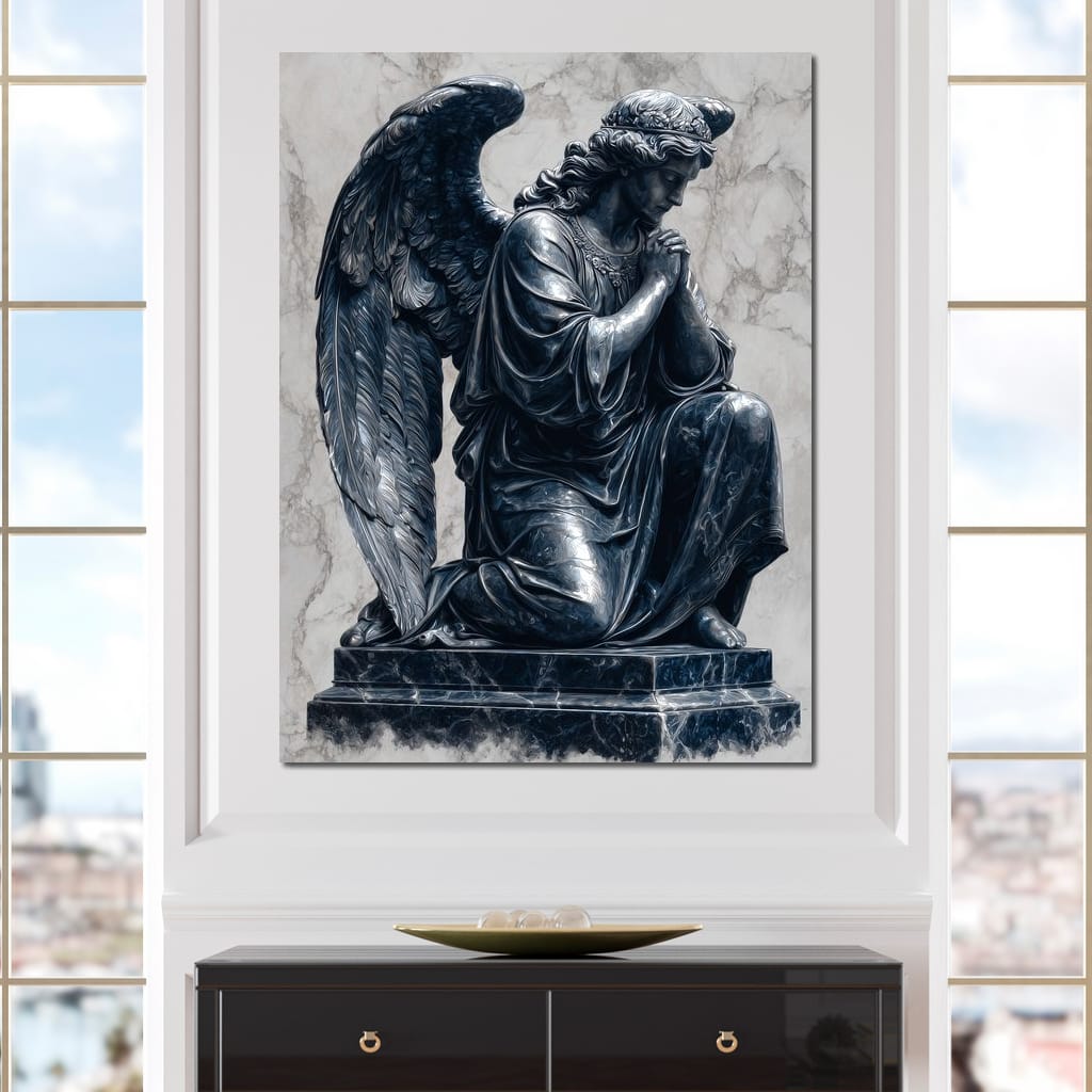 Midnight Marble Angel Prayer Canvas Wall Art
