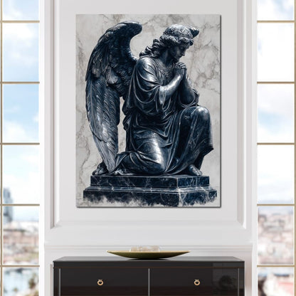 Midnight Marble Angel Prayer Canvas Wall Art