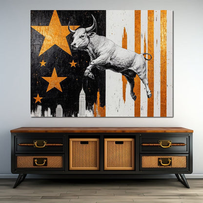 Bull Triumphs City Dreams Canvas Wall Art