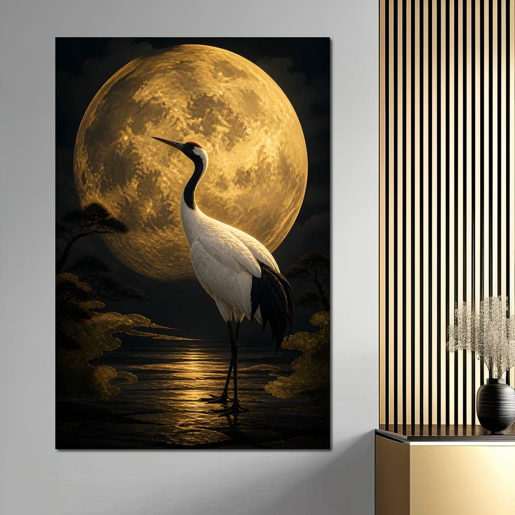 Crane Moonrise Canvas Wall Art