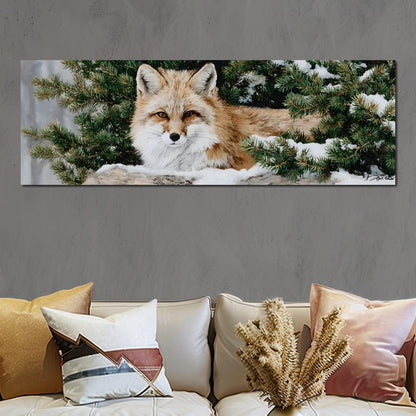 Winter Fox Under Pine Boughs Canvas Wall Art