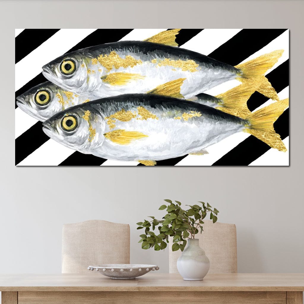 Triple Gilded Mackerel Parade Canvas Wall Art