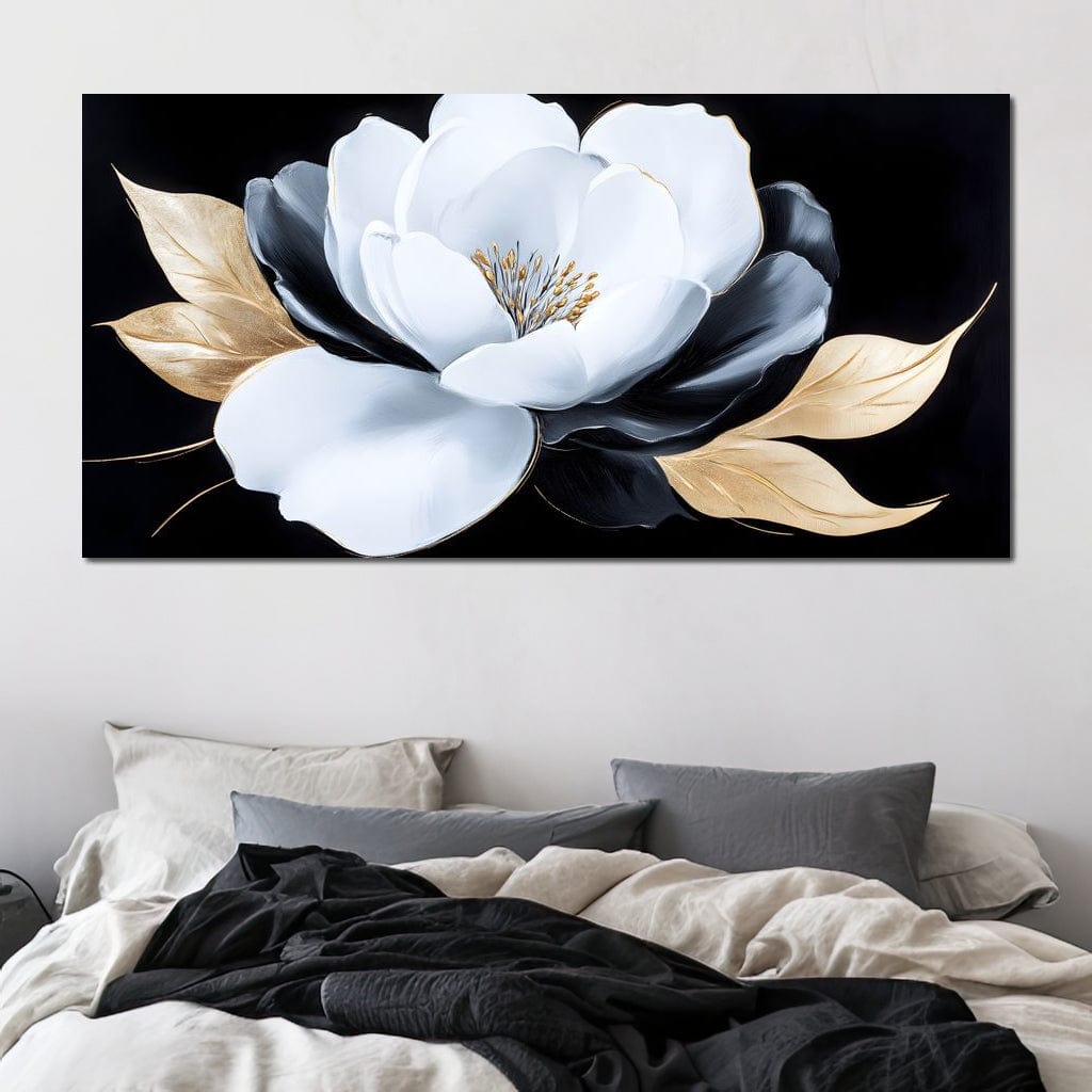 White Petals Night Blossom Canvas Wall Art