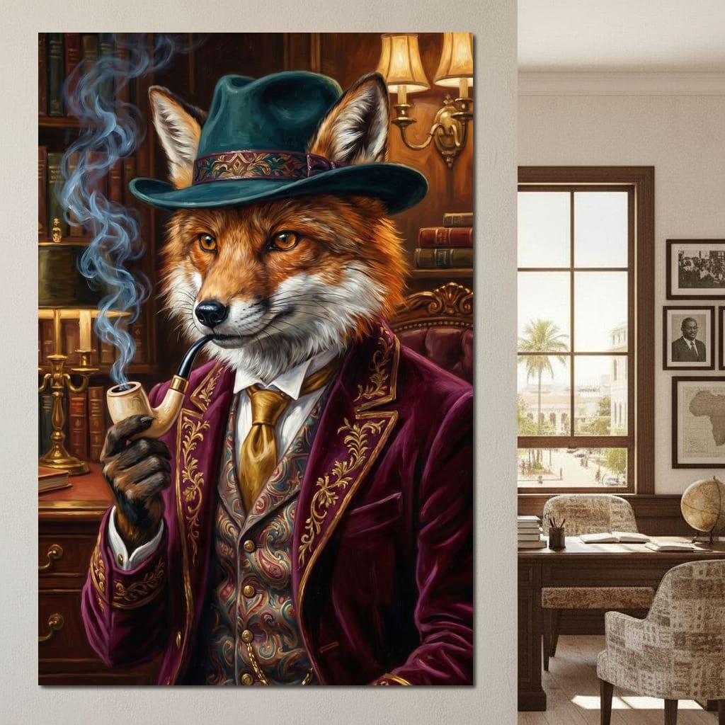 Gentleman Fox Smoking Canvas Wall Art