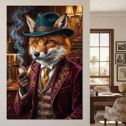Gentleman Fox Smoking Canvas Wall Art
