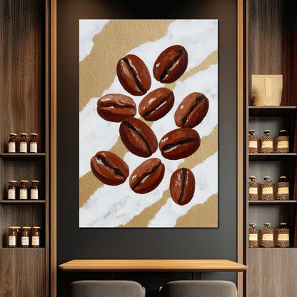 Coffee Beans Gilded Background Canvas Wall Art