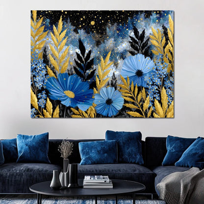 Midnight Blue Cosmos Goldleaf Canvas Wall Art