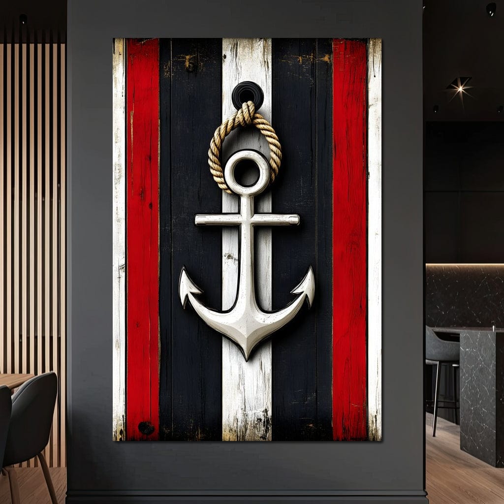 Nautical Anchor on Stripes Canvas Wall Art