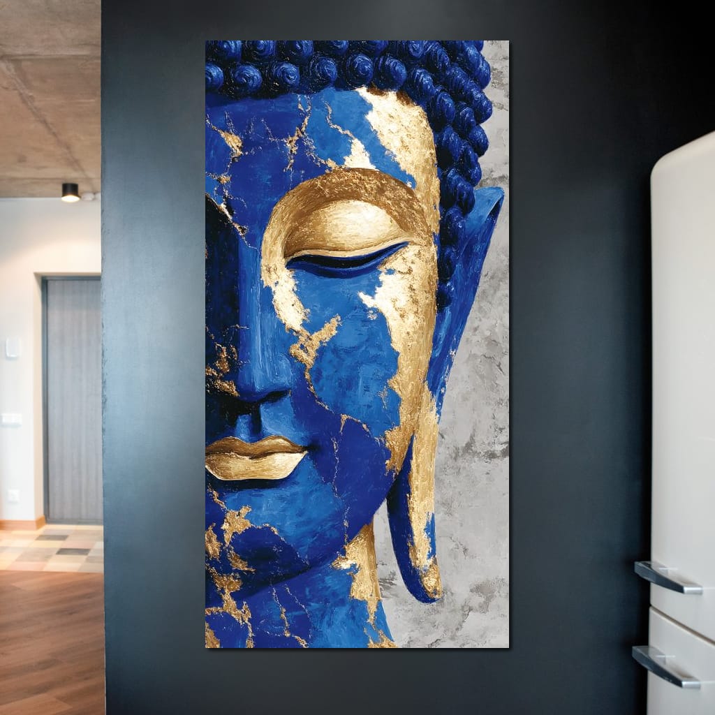 Cobalt Gold Buddha Portrait Canvas Wall Art