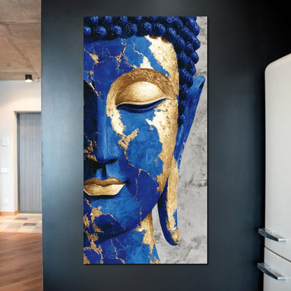 Cobalt Gold Buddha Portrait Canvas Wall Art