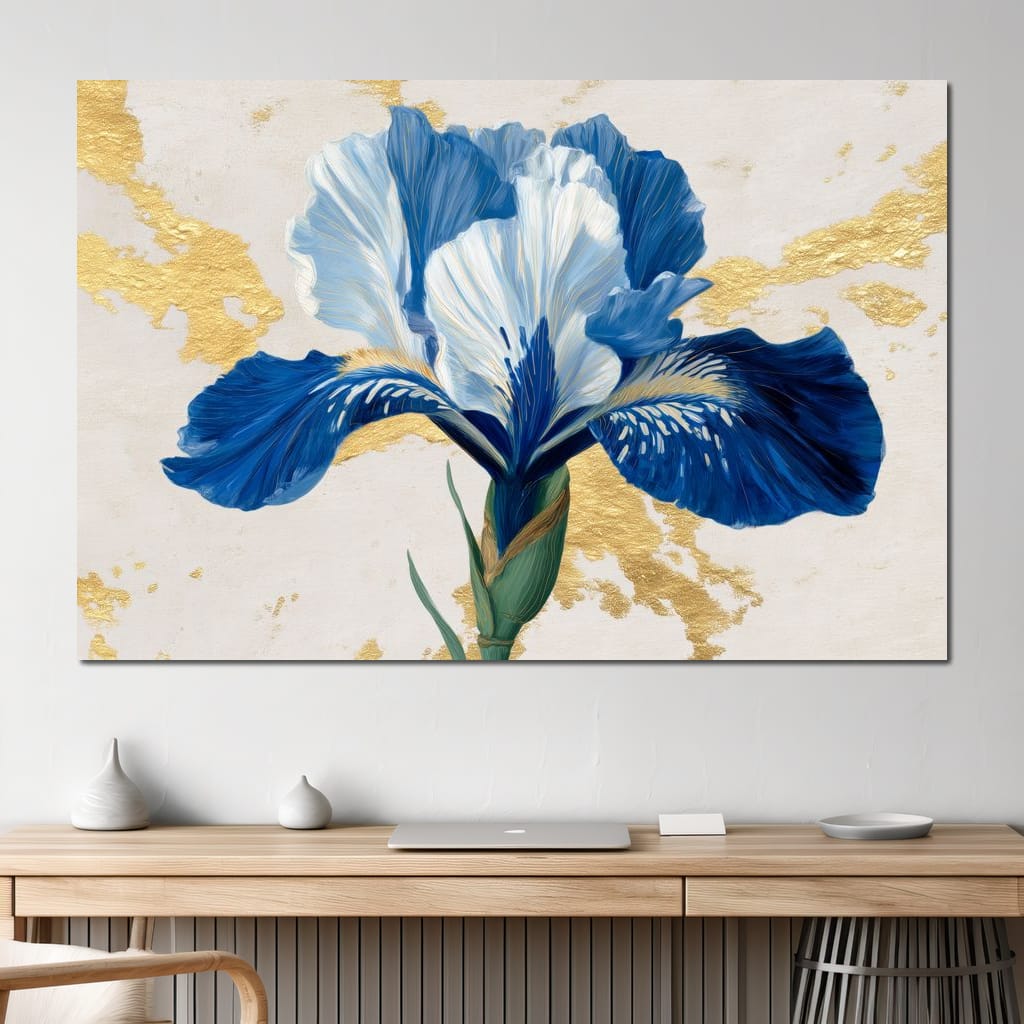 Gilded Blue Iris Bloom Canvas Wall Art